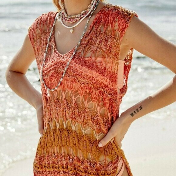 Free People Into The Flames Crochet Maxi Tunic - Picture 2 of 6